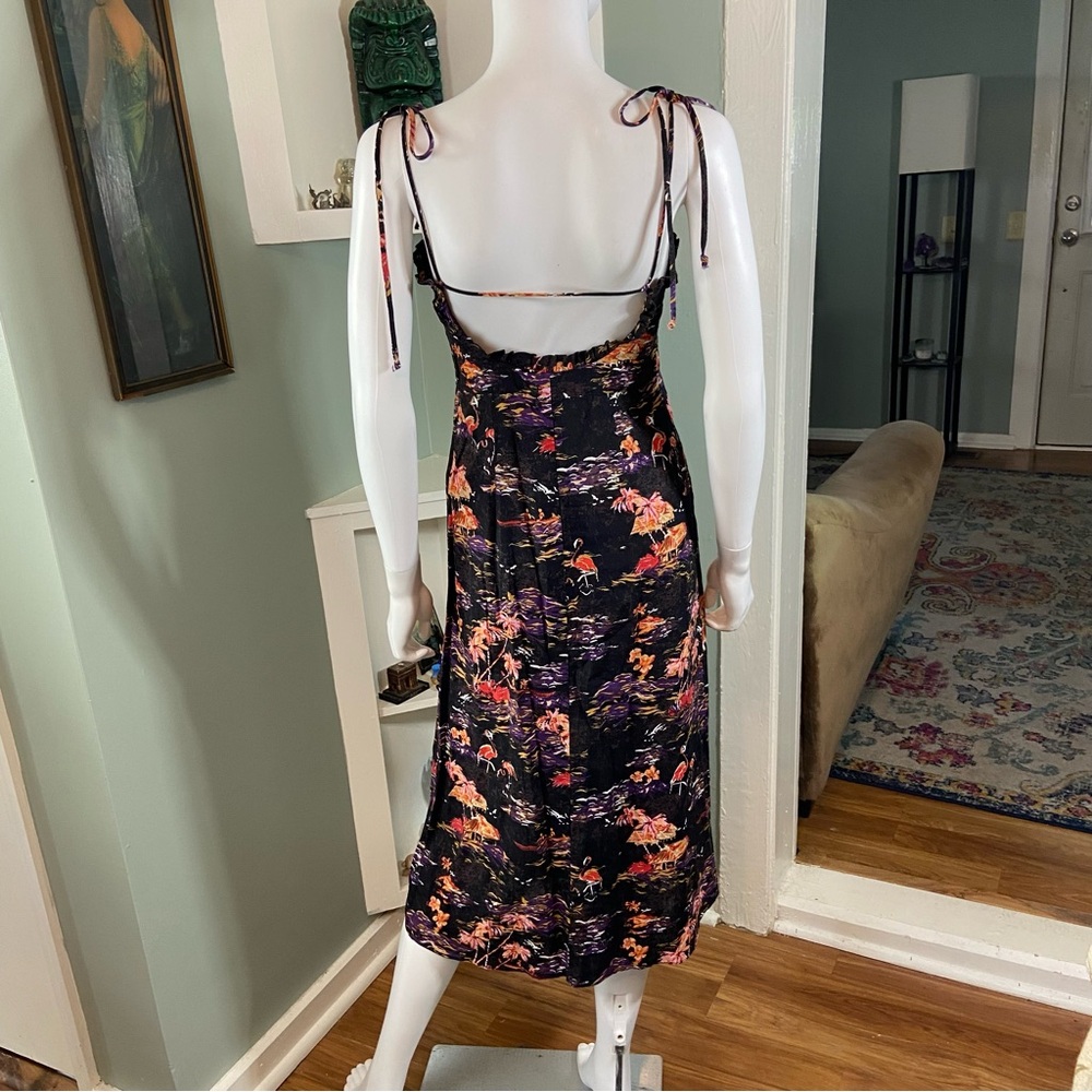 Free People Beach Party Paradise Flamingo Hawaiian Midi Sun Dress Linen Blend 0 - Picture 9 of 16